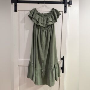 SHEIN Olive Green Maxi Skirt with Ruffles